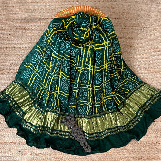 Sacramento Green rai bandhani gajji silk Handcrafted Gharchola dupatta