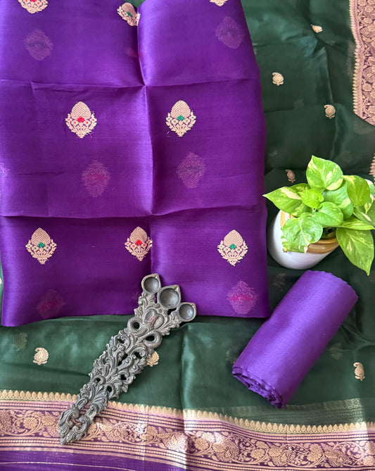 Ripe Plum Purple kora silk certified handloom banarsi kadwa booti three piece suit