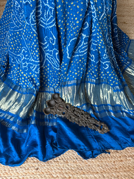 Indigo Blue rai bandhani gajji silk Handcrafted Gharchola dupatta
