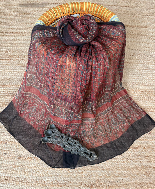 Maroon kota ajrak handcrafted dupatta