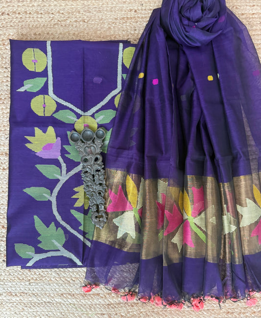 Plum Purple handwoven jamdani pure cotton silk kurta set mjk-