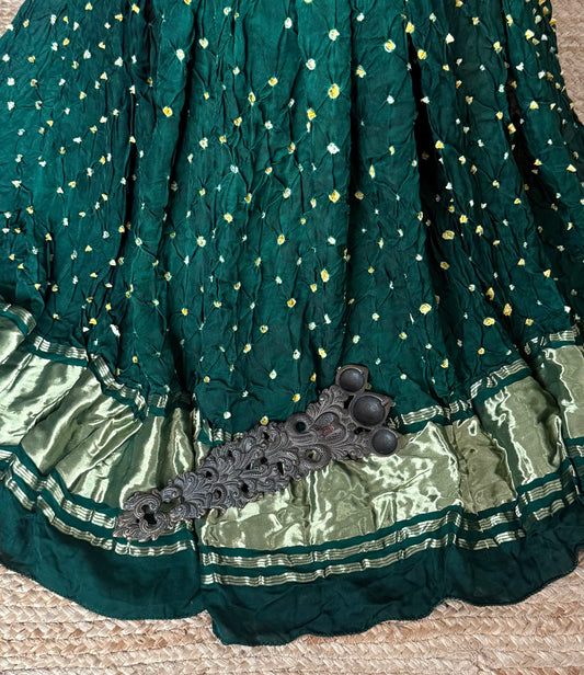 Bottle Green modal silk bandhani dupatta with nakshi border