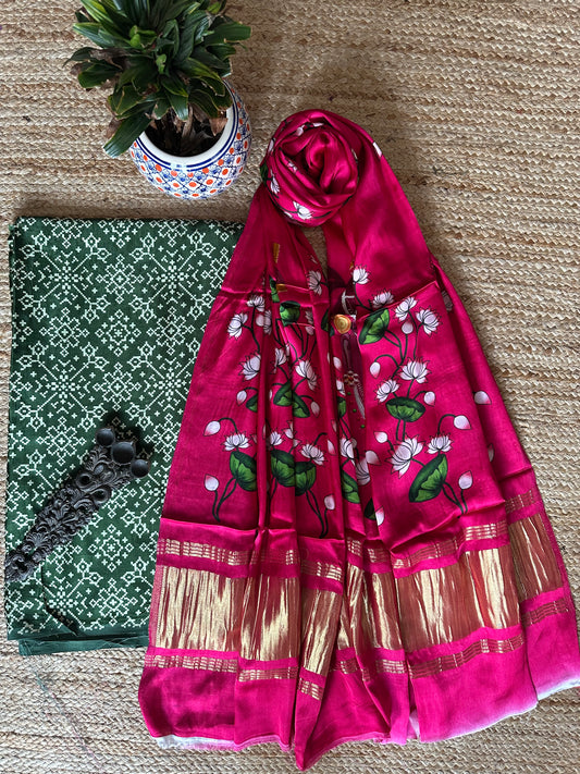 GREEN MASHRU  SILK KURTA WITH PATOLA HANDCRAFTED MODAL SILK DUPATTA
