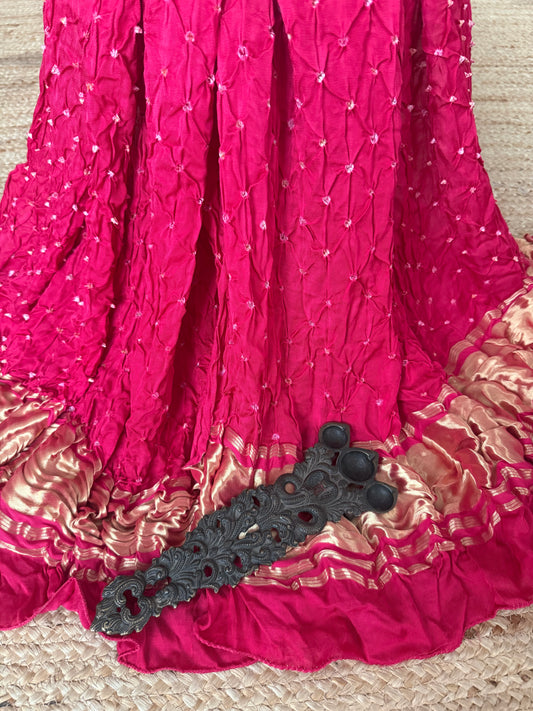 Pink modal silk bandhani dupatta with nakshi border