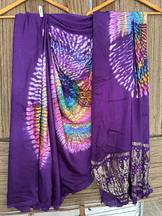 PURPLE PATOLA MODAL SILK PATOLA PRINT SARI WITH ZARI BORDER PMS-10145