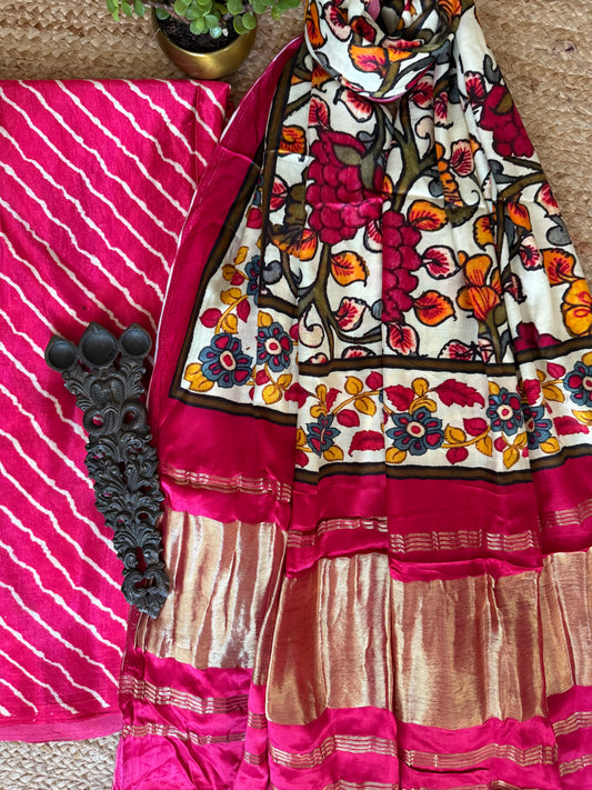 PINK LEHERIYA MASHRU SILK KURTA WITH PATOLA HANDCRAFTED MODAL SILK DUPATTA PS-216