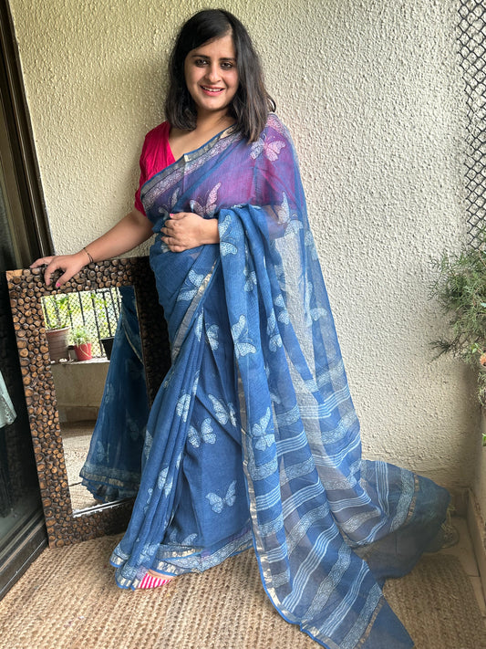 INDIGO  AKOLA KOTA DORIA HANDBLOCK SARI