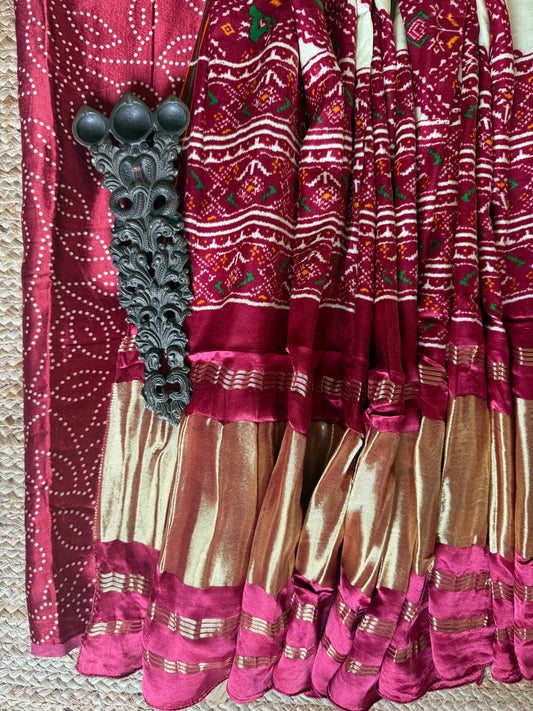 MAROON JAAL MASHRU SILK KURTA WITH PATOLA HANDCRAFTED MODAL SILK DUPATTA