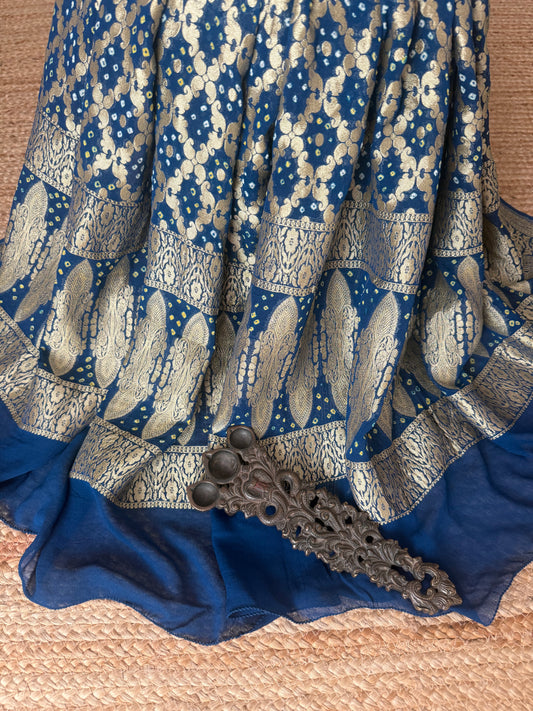 Peacock Blue handwoven neemzari bareek bandhani in khaddi georgette dupatta  bd-1081