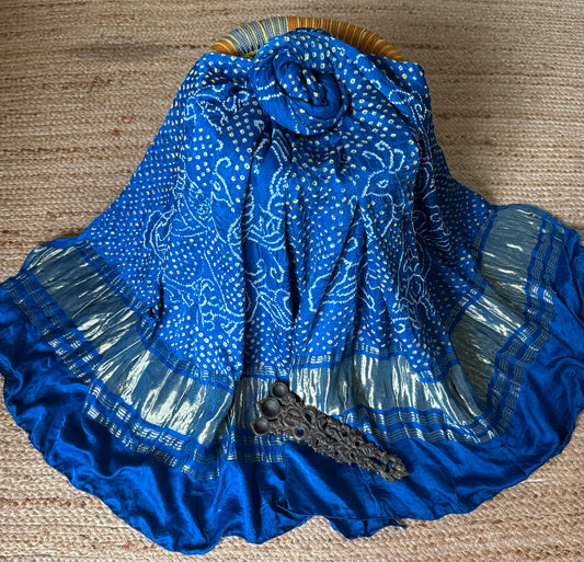 Indigo Blue rai bandhani gajji silk Handcrafted Gharchola dupatta