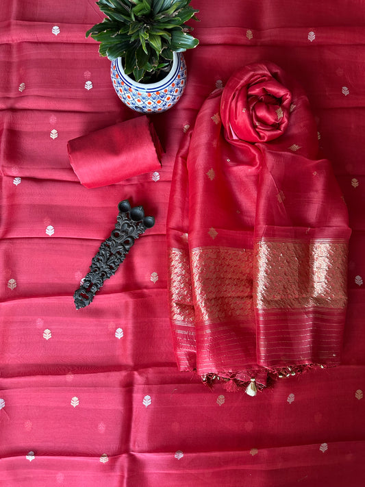 Apple RedKora  silk certified handloom Banarsi Booti three piece suit