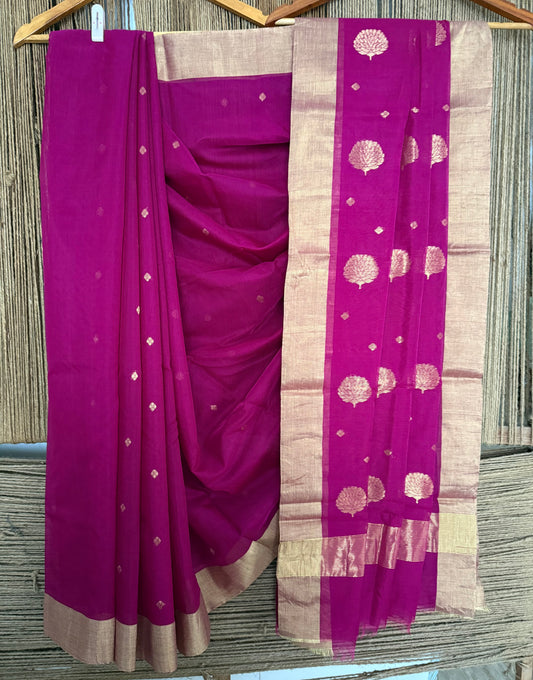 WILD BERRY PURPLE CHANDERI SILK BUTTA WEAVE  HANDLOOM SARI