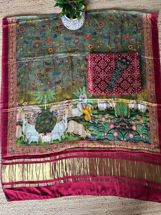MAROON MASHRU SILK KURTA WITH PATOLA PRINT MODAL SILK DUPATTAS PS-10110