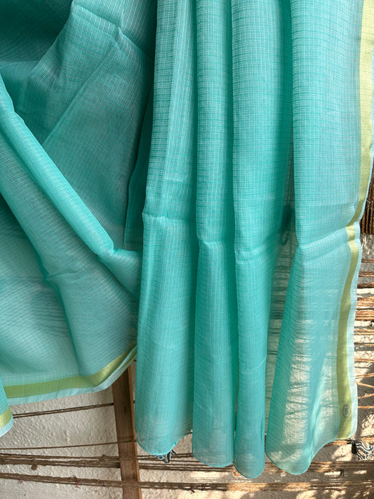 TURQUOISE  GREEN KOTA DORIA  SARI WITH CONTEMPORARY BLOUSE PIECE