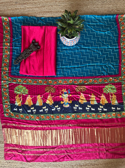 SOLID PINK  PATOLA PICHWAI MASHRU  SILK KURTA WITH  HANDCRAFTED MODAL SILK DUPATTA