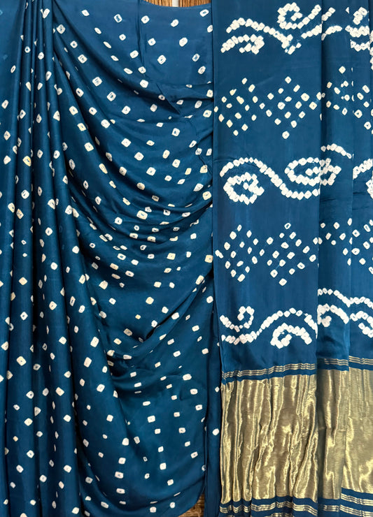 Peacock Blue modal  silk dot bandhani sari