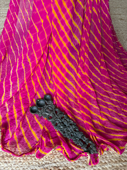 Hot Pink & Yellow chiffon leheriya dupatta