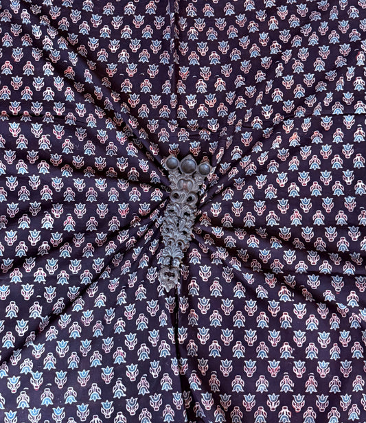 Black ajrakh handcrafted natural dye printed fabric  cf - 10