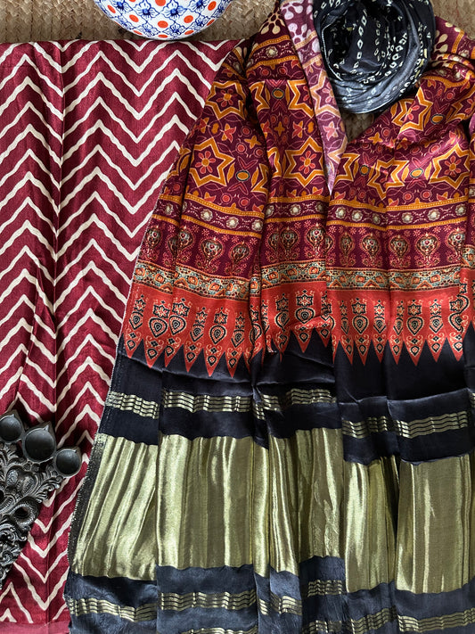 MAROON CHEVRON MASHRU SILK KURTA WITH PATOLA HANDCRAFTED MODAL SILK DUPATTA PS-72
