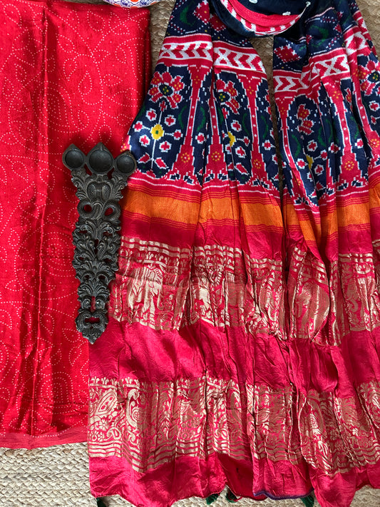 RED MASHRU SILK KURTA WITH BANDHANI PICHWAI HANDCRAFTED  MODAL SILK DUPATTAS PS- 10178