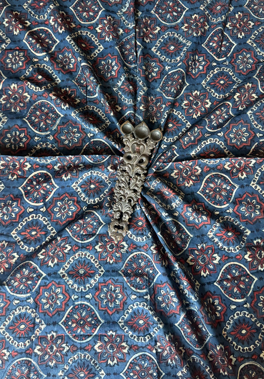 Blue ajrakh  handcrafted cotton silk un stitched blouse piece