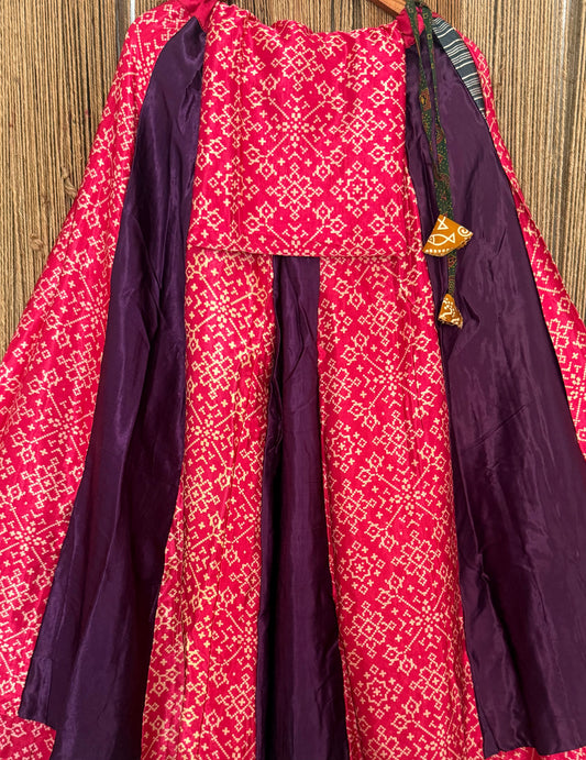 Pink mashru silk blouse-with Multicolour Patola patchwork  handcrafted mashru silk Skirt