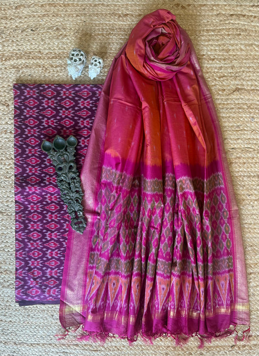 PURPLE IKKAT PURE SILK HANWOVEN KURTA WITH IKKAT PURE SILK HANDWOVEN DUPATTA