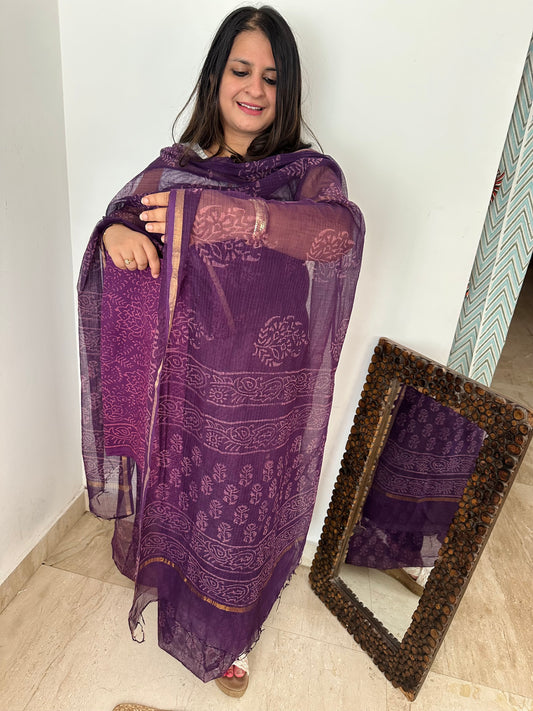 PURPLE KOTA HANDBLOCK SUIT SET
