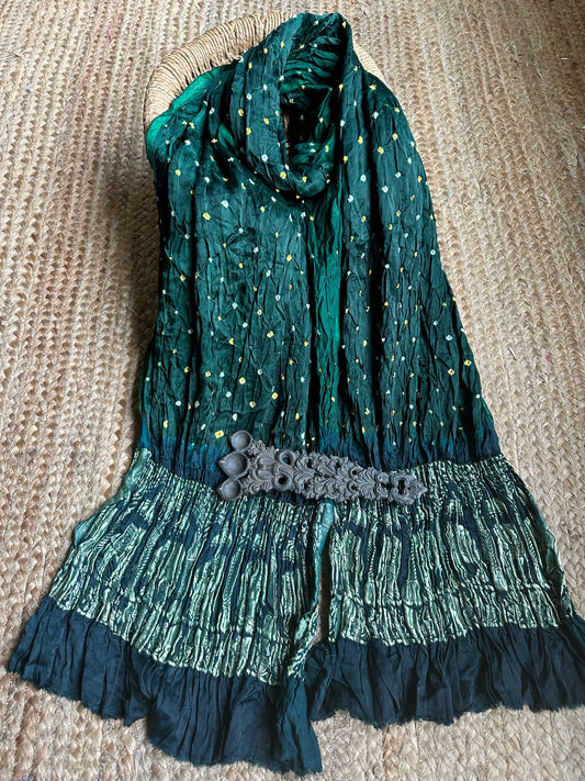 GREEN BANDHANI DUPATTA WITH NAKSHI BORDER