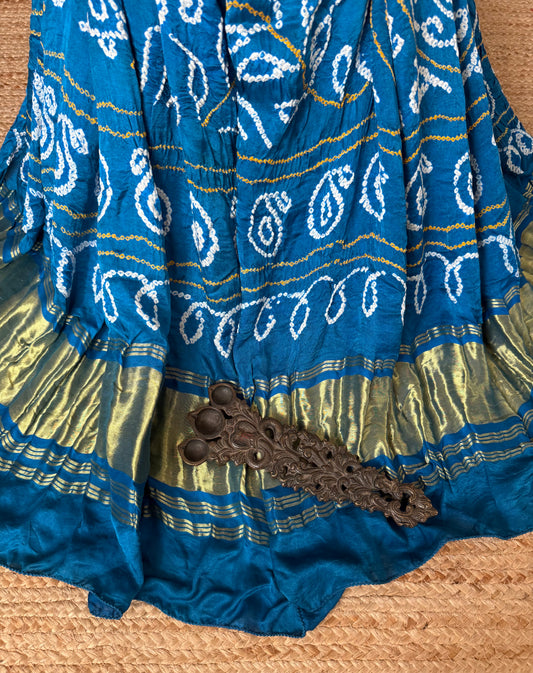 Sky Blue rai bandhani gajji silk Handcrafted Gharchola dupatta