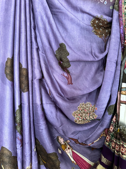 PURPLE PICHWAI  MODAL SILK PATOLA PRINT SARI WITH ZARI BORDER PMS- 1042