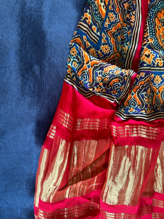 BLUE  MASHRU  SILK KURTA WITH PATOLA PRINT MODAL SILK DUPATTAS