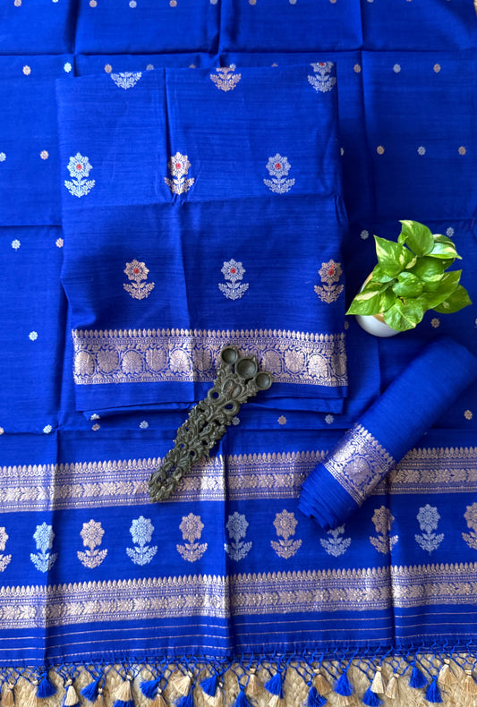 Navy Blue munga silk meenakari certified handloom banarsi kadwa booti three piece suit