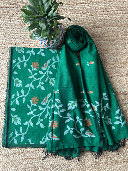 GREEN JAMDANI ALL OVER WOVEN MULL KURTA SET