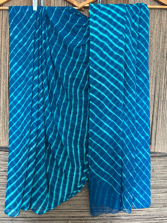 OCAN BLUE LEHERIYA HANDCRAFTED  CHIFFON SARI CL-CL-1033