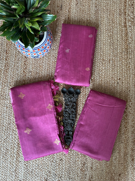 Purple  chanderi Katan silk certified handloom Banarsi Booti three piece suit