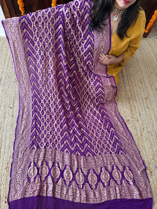 Tacao Purple Handwoven NeemZari Bareek Bandhani in Khaddi Georgette dupatta BD-1024