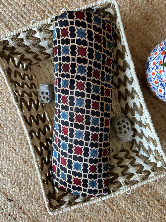 BLACK MASHRU AJRAKH HANDCRAFTED SILK FABRIC