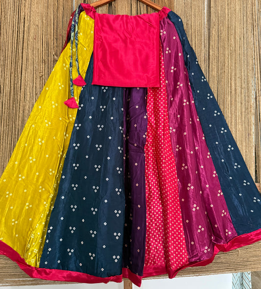 Mustard mashru silk blouse-with bandhani Patola patchwork  handcrafted mashru silk Skirt