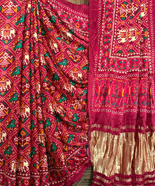 Deep Maroon modal silk patola print sari with zari border pms-