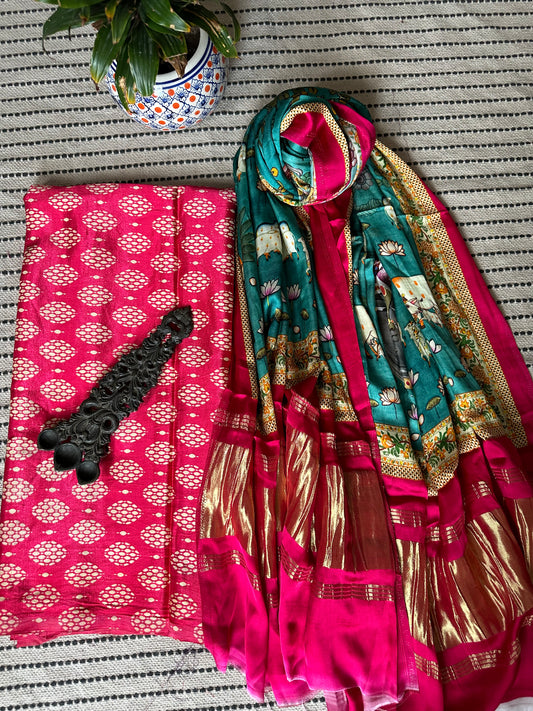 PINK MASHRU  SILK KURTA WITH PATOLA PRINT MODAL SILK DUPATTAS