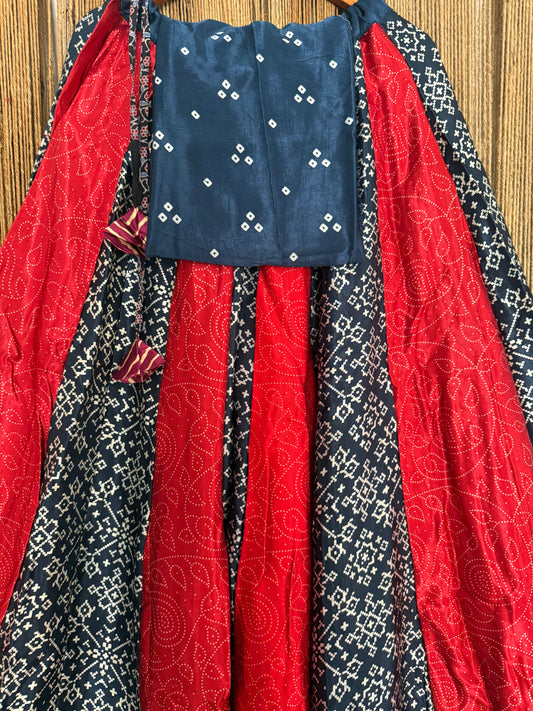 Navy Blue mashru silk blouse-with Multicolour patchwork  handcrafted mashru silk Skirt