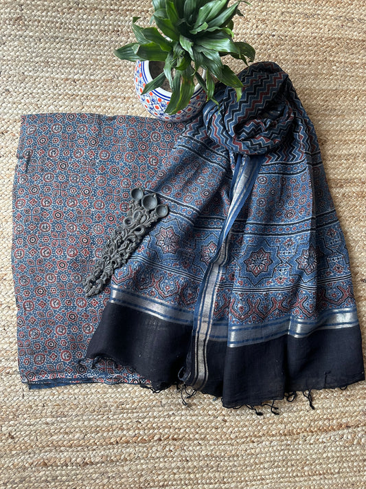 INDIGO AJRAKH LINEN HANDBLOCK SUIT SET