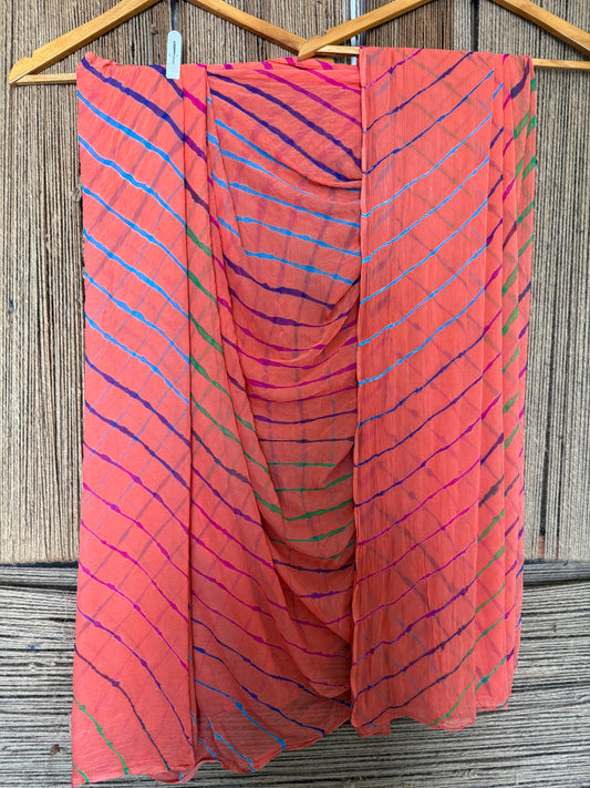 GEORGIA PEACH MULTI LEHERIYA HANDCRAFTED  CHIFFON SARI CL -1038