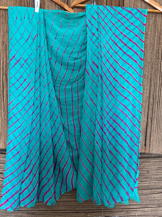 CYAN BLUE LEHERIYA HANDCRAFTED  CHIFFON SARI CL-1032