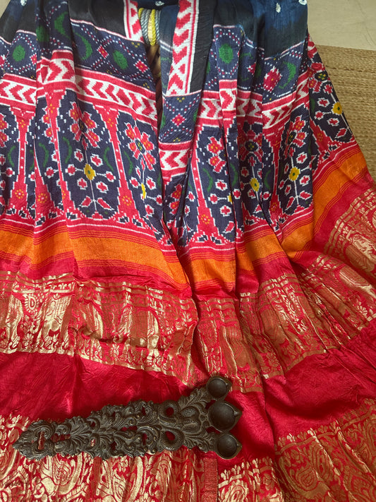 OXFORD BLUE MODAL SILK BANDHANI DUPATTA WITH PICHWAI PRINT IN NAKSHI BORDER