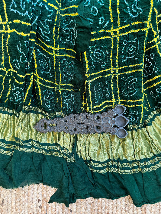 GREEN CHANDMUKHI GAJJI SILK HANDWOVEN AJRAKH DUPATTA