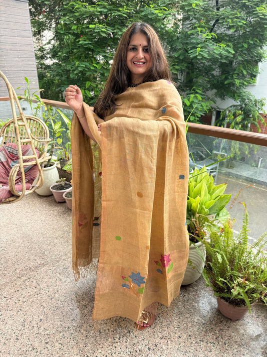 Khaki Brown jamdani linen  kurta set
