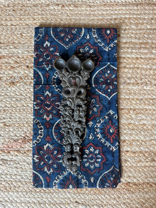 Blue ajrakh  handcrafted cotton silk un stitched blouse piece