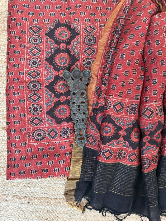 SINDOOR  AJRAKH GARDEN LINEN SILK HANDBLOCK SUIT SET AL-1014